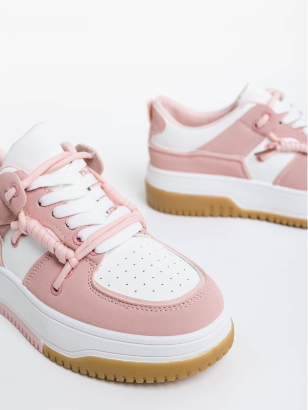 Γυναικεία αθλητικά παπούτσια λευκά με ροζ από οικολογικό δέρμα Rheia, 6 - Kalapod.gr