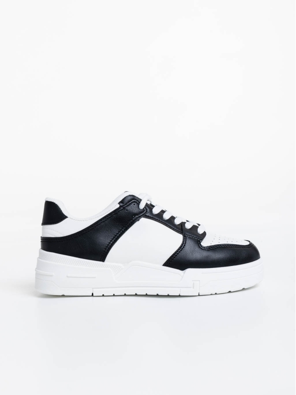 Γυναικεία αθλητικά παπούτσια λευκά με μαύρο από οικολογικό δέρμα Rumeysa, 5 - Kalapod.gr