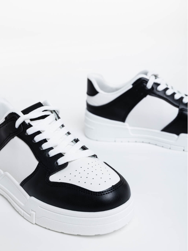 Γυναικεία αθλητικά παπούτσια λευκά με μαύρο από οικολογικό δέρμα Rumeysa, 6 - Kalapod.gr