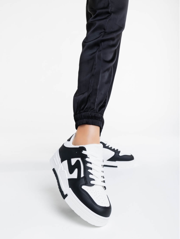 Γυναικεία αθλητικά παπούτσια λευκά με μαύρο από οικολογικό δέρμα Ralanda, 2 - Kalapod.gr