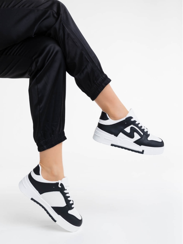 Γυναικεία αθλητικά παπούτσια λευκά με μαύρο από οικολογικό δέρμα Ralanda, 4 - Kalapod.gr