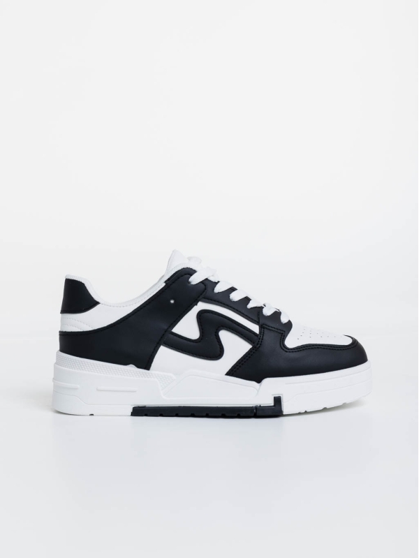Γυναικεία αθλητικά παπούτσια λευκά με μαύρο από οικολογικό δέρμα Ralanda, 5 - Kalapod.gr
