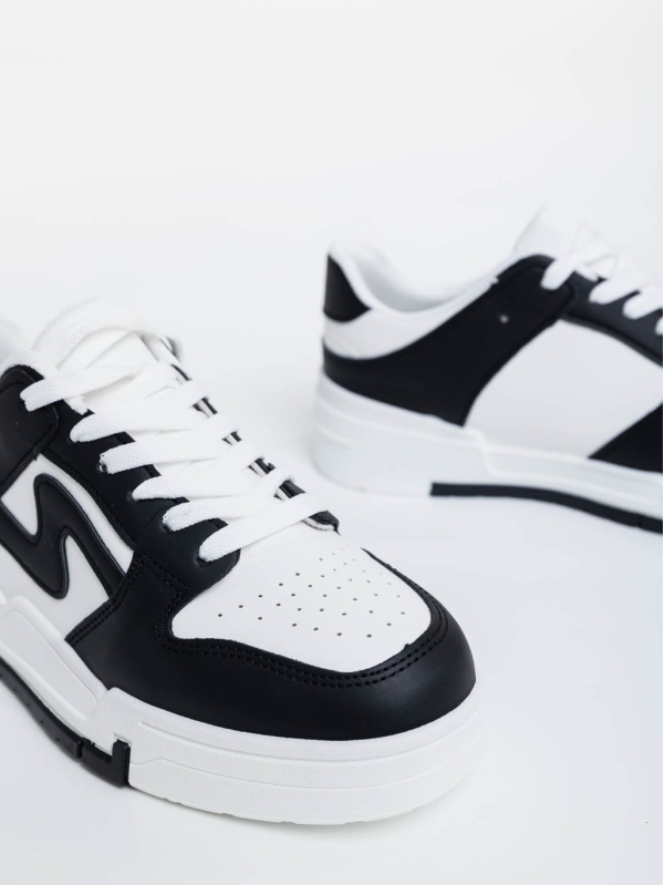 Γυναικεία αθλητικά παπούτσια λευκά με μαύρο από οικολογικό δέρμα Ralanda, 6 - Kalapod.gr