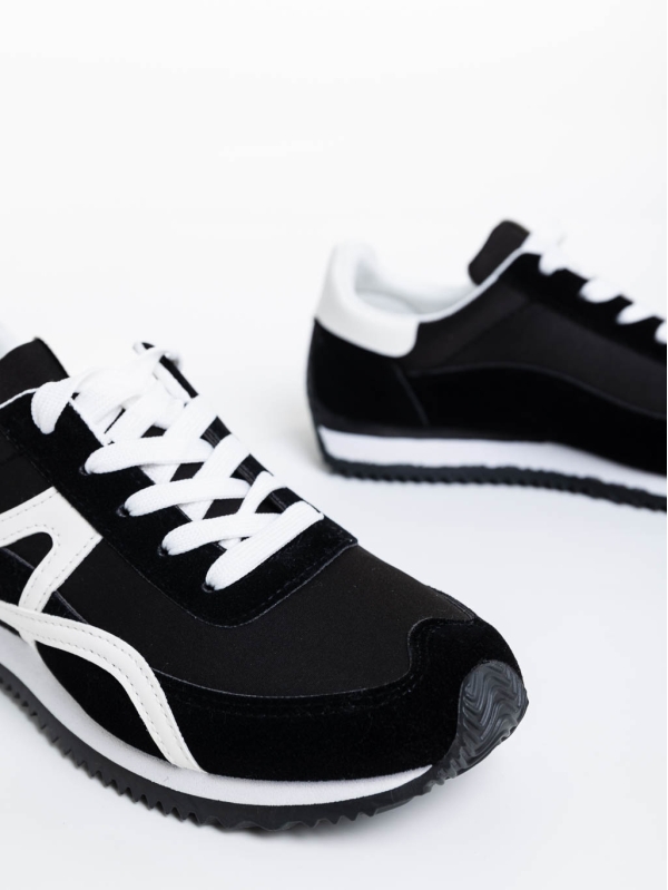 Γυναικεία αθλητικά παπούτσια μαύρα από οικολογικό δέρμα και ύφασμα Romaya, 6 - Kalapod.gr