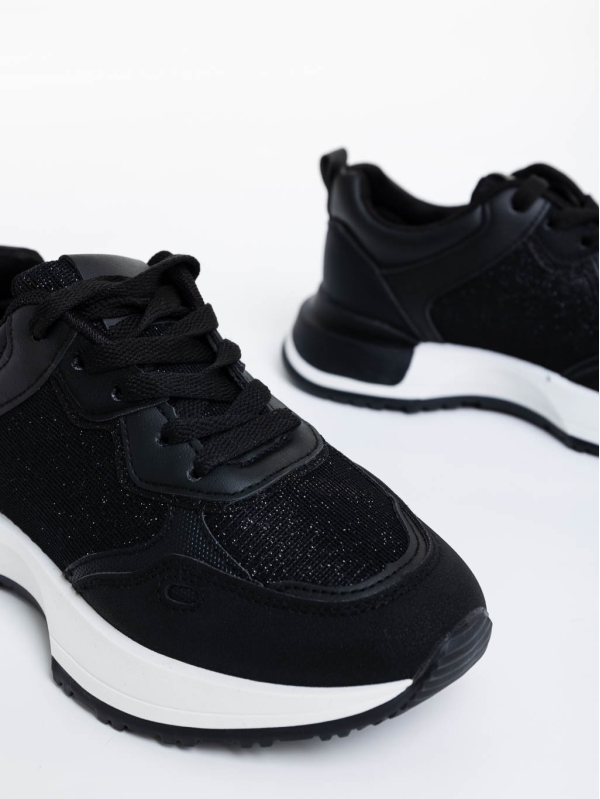Γυναικεία αθλητικά παπούτσια μαύρα από οικολογικό δέρμα και ύφασμα Romessa, 6 - Kalapod.gr
