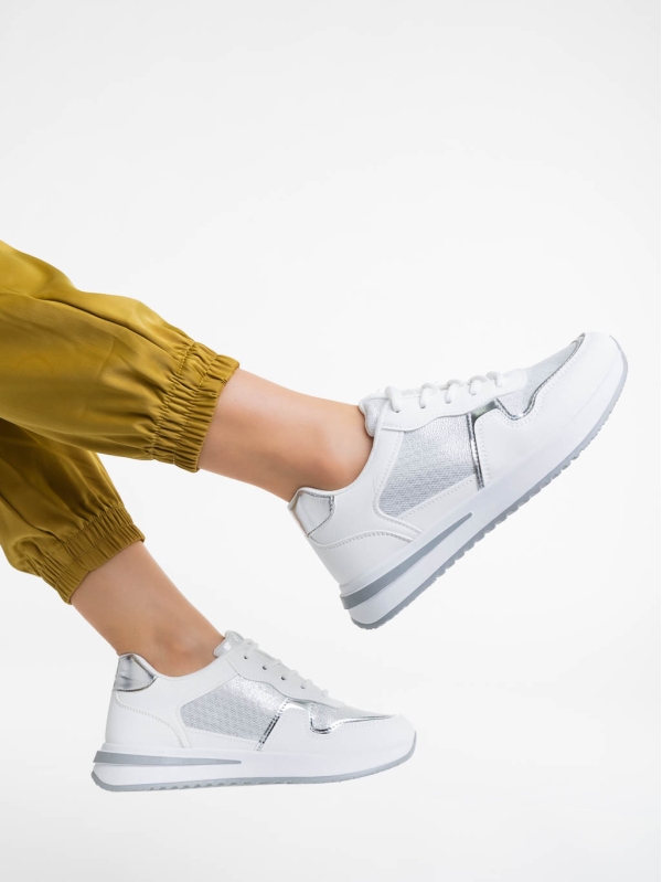 Γυναικεία αθλητικά παπούτσια λευκά από οικολογικό δέρμα και ύφασμα Raelin, 4 - Kalapod.gr