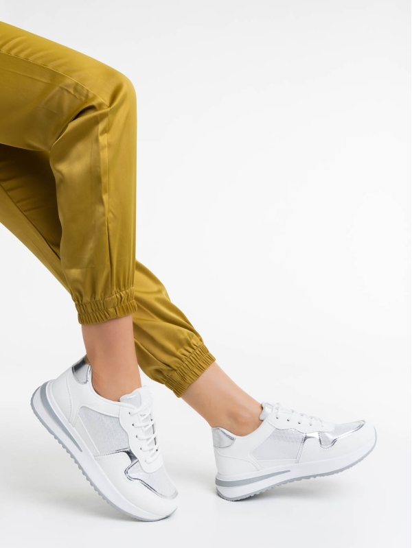 Γυναικεία αθλητικά παπούτσια λευκά από οικολογικό δέρμα και ύφασμα Raelin - Kalapod.gr