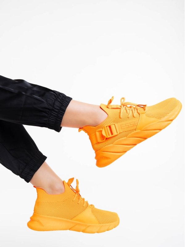 Γυναικεία αθλητικά παπούτσια πορτοκαλί από ύφασμα Renie, 4 - Kalapod.gr