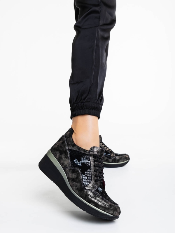 Γυναικεία casual παπούτσια μαύρα από φυσικό δέρμα Roma, 2 - Kalapod.gr