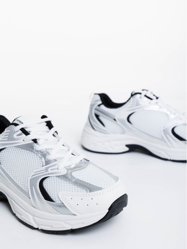 Γυναικεία αθλητικά παπούτσια λευκά με μαύρο από ύφασμα Dunya, 6 - Kalapod.gr