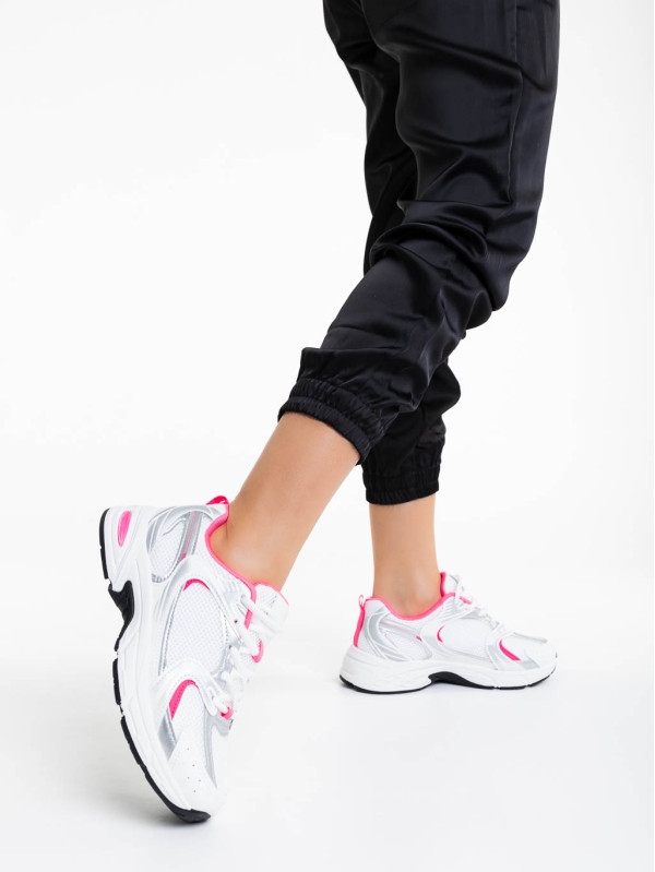 Γυναικεία αθλητικά παπούτσια λευκά με ροζ από ύφασμα Dunya, 3 - Kalapod.gr