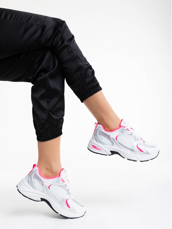 Γυναικεία αθλητικά παπούτσια λευκά με ροζ από ύφασμα Dunya, 4 - Kalapod.gr