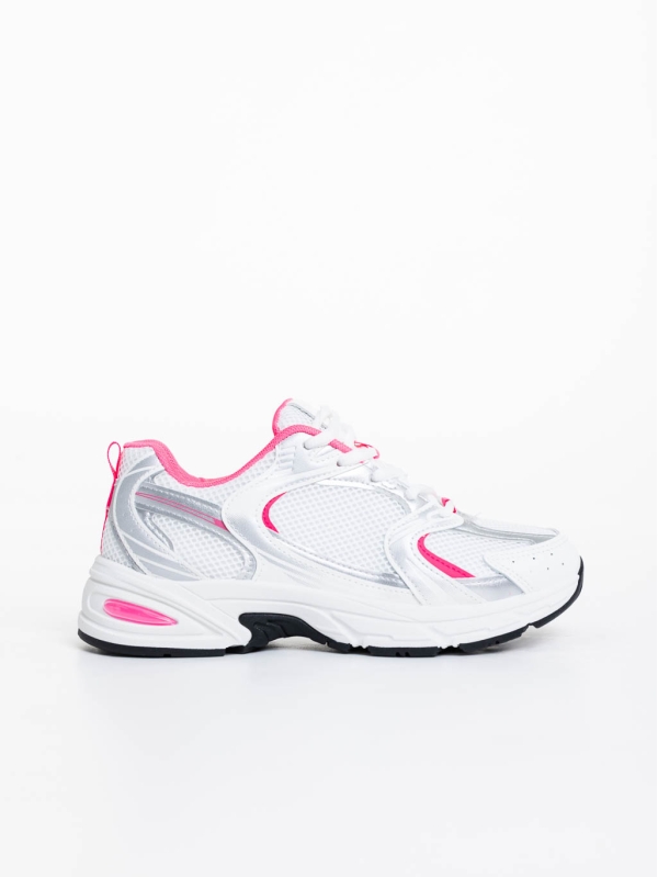 Γυναικεία αθλητικά παπούτσια λευκά με ροζ από ύφασμα Dunya, 5 - Kalapod.gr