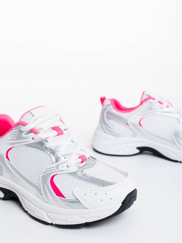 Γυναικεία αθλητικά παπούτσια λευκά με ροζ από ύφασμα Dunya, 6 - Kalapod.gr