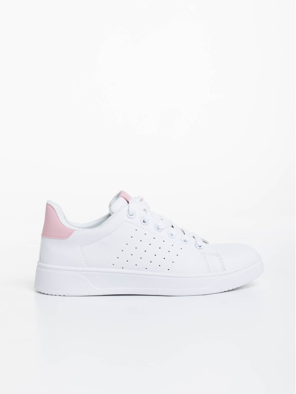 Γυναικεία αθλητικά παπούτσια λευκά με ροζ από οικολογικό δέρμα Rasine, 5 - Kalapod.gr