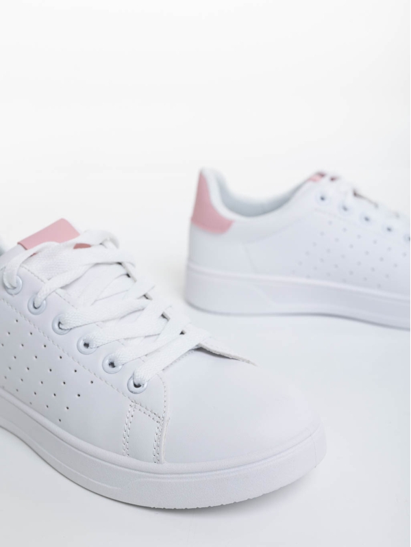 Γυναικεία αθλητικά παπούτσια λευκά με ροζ από οικολογικό δέρμα Rasine, 6 - Kalapod.gr