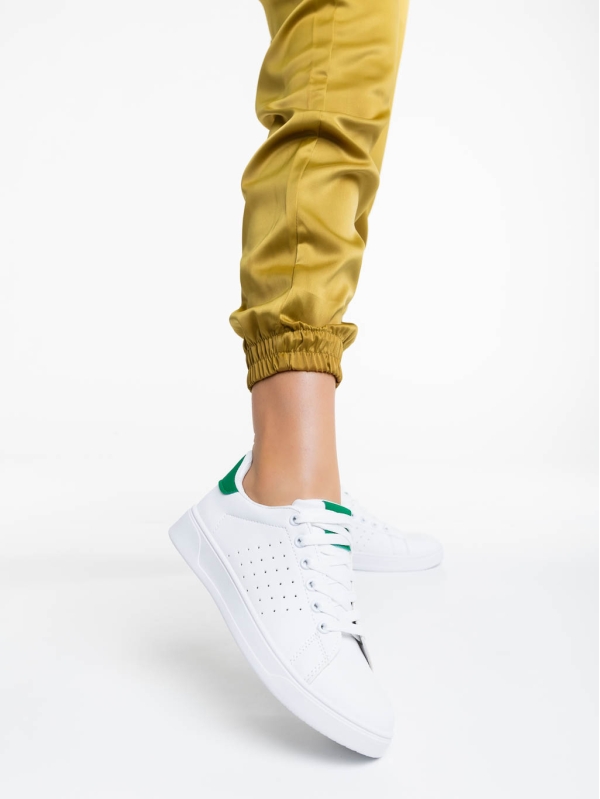 Γυναικεία αθλητικά παπούτσια λευκά με πράσινο από οικολογικό δέρμα Rasine, 2 - Kalapod.gr