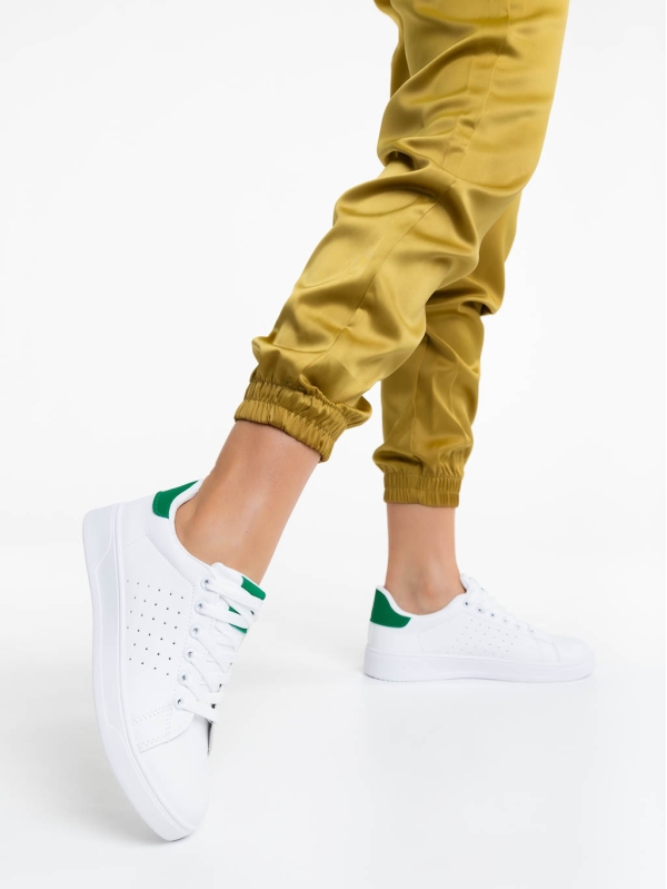 Γυναικεία αθλητικά παπούτσια λευκά με πράσινο από οικολογικό δέρμα Rasine, 3 - Kalapod.gr