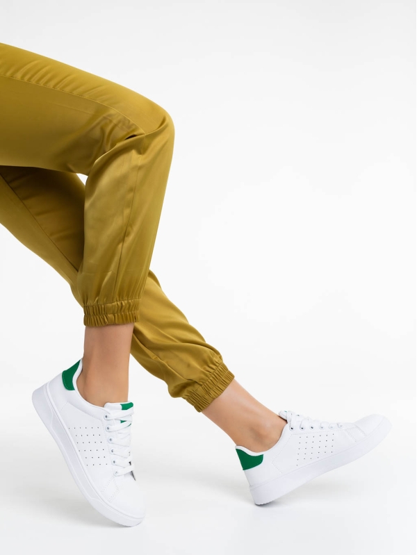 Γυναικεία αθλητικά παπούτσια λευκά με πράσινο από οικολογικό δέρμα Rasine, 4 - Kalapod.gr