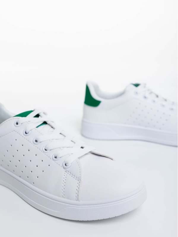 Γυναικεία αθλητικά παπούτσια λευκά με πράσινο από οικολογικό δέρμα Rasine, 6 - Kalapod.gr