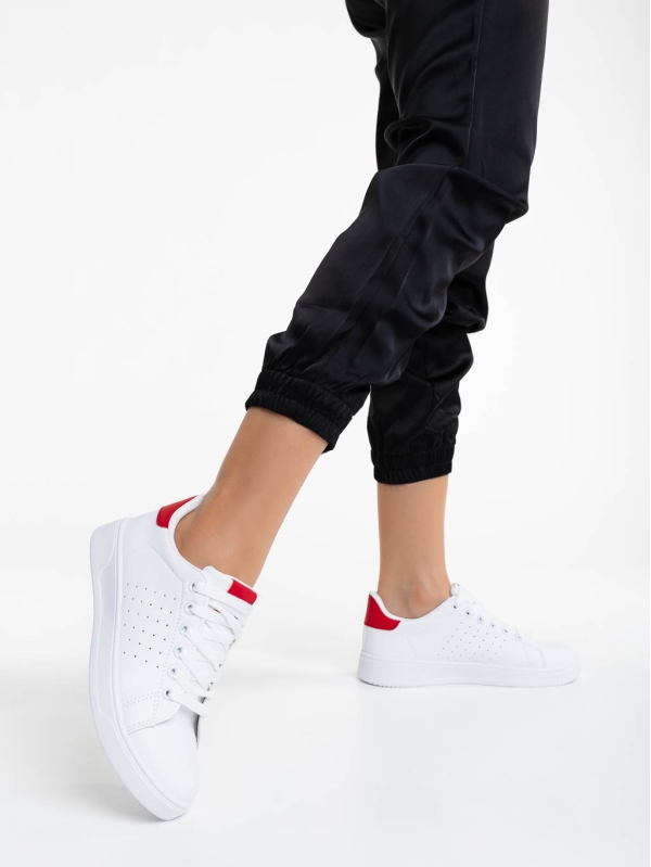 Γυναικεία αθλητικά παπούτσια λευκά με κόκκινο από οικολογικό δέρμα Rasine, 3 - Kalapod.gr