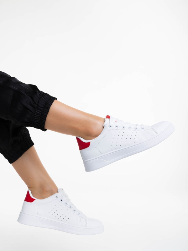 Γυναικεία αθλητικά παπούτσια λευκά με κόκκινο από οικολογικό δέρμα Rasine, 4 - Kalapod.gr