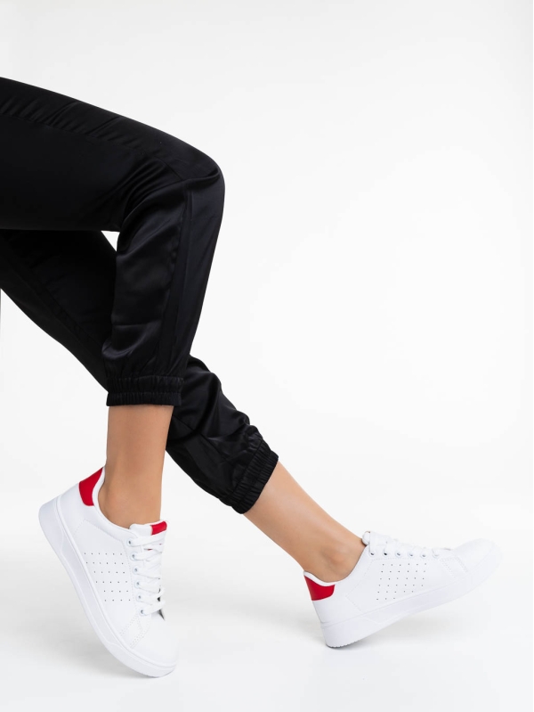 Γυναικεία αθλητικά παπούτσια λευκά με κόκκινο από οικολογικό δέρμα Rasine - Kalapod.gr