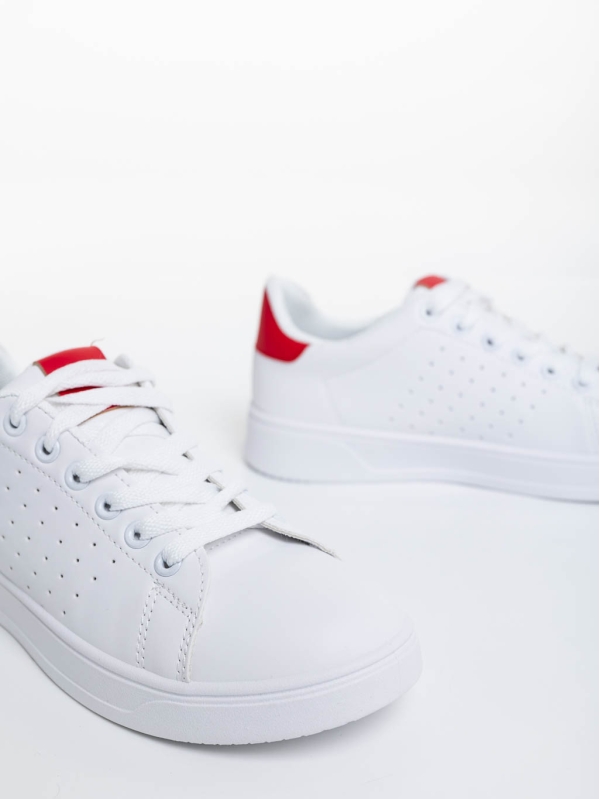 Γυναικεία αθλητικά παπούτσια λευκά με κόκκινο από οικολογικό δέρμα Rasine, 6 - Kalapod.gr