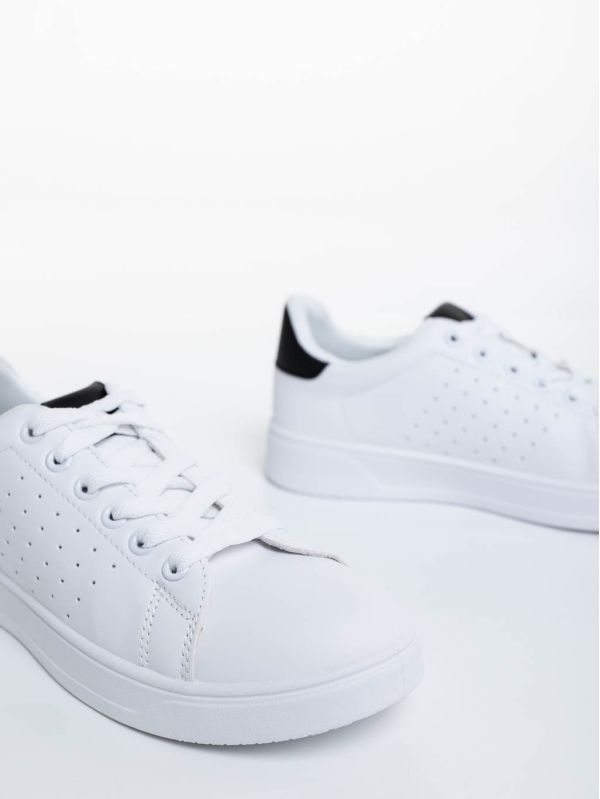 Γυναικεία αθλητικά παπούτσια λευκά με μαύρο από οικολογικό δέρμα Rasine, 6 - Kalapod.gr