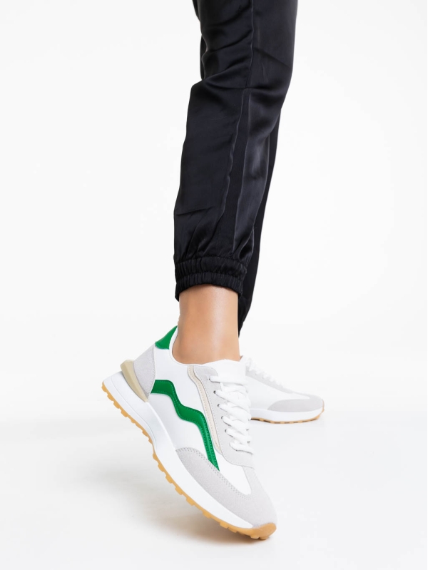 Γυναικεία αθλητικά παπούτσια λευκά με πράσινο από οικολογικό δέρμα Dilly, 2 - Kalapod.gr