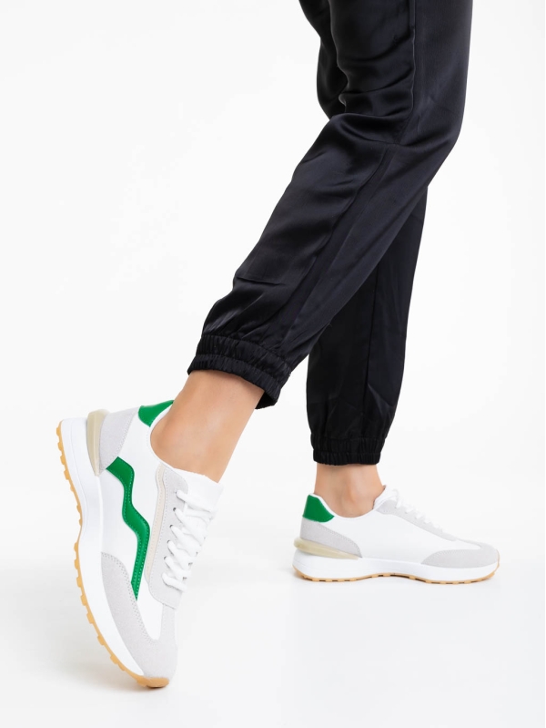 Γυναικεία αθλητικά παπούτσια λευκά με πράσινο από οικολογικό δέρμα Dilly, 5 - Kalapod.gr