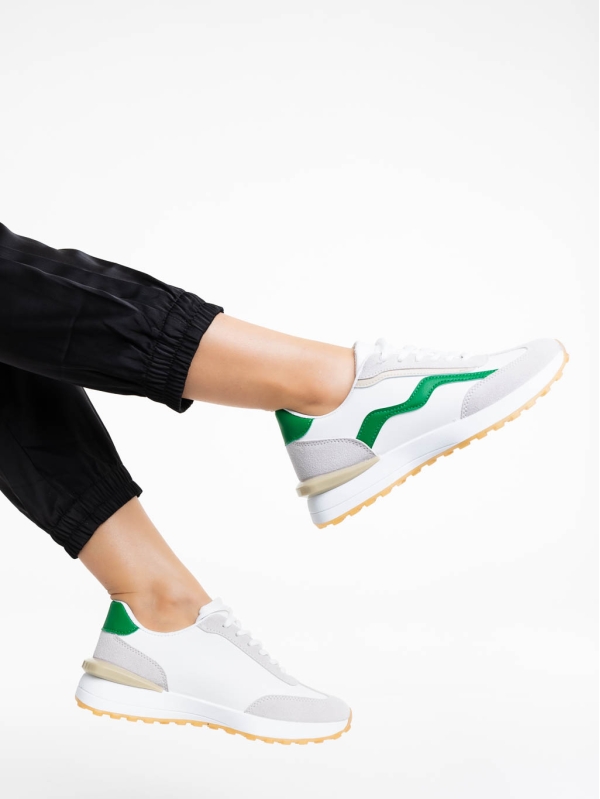 Γυναικεία αθλητικά παπούτσια λευκά με πράσινο από οικολογικό δέρμα Dilly, 4 - Kalapod.gr