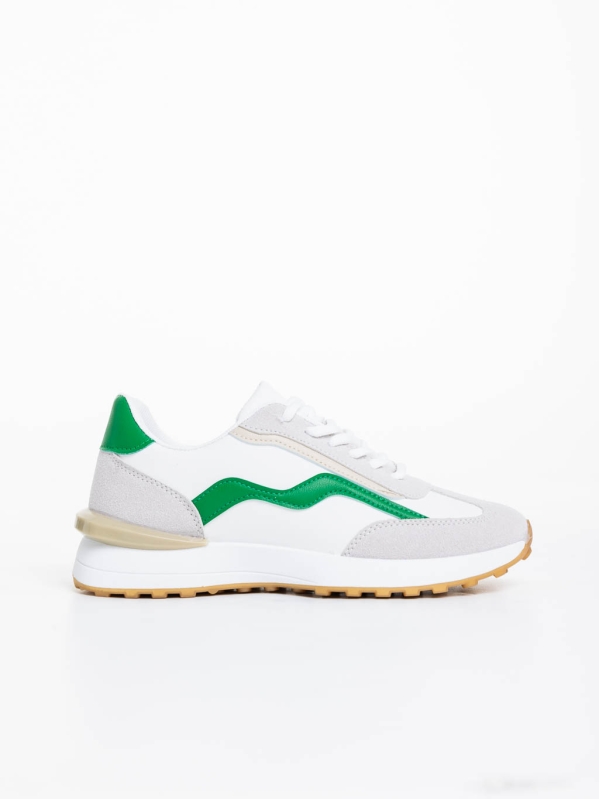 Γυναικεία αθλητικά παπούτσια λευκά με πράσινο από οικολογικό δέρμα Dilly, 5 - Kalapod.gr