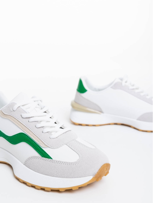 Γυναικεία αθλητικά παπούτσια λευκά με πράσινο από οικολογικό δέρμα Dilly, 8 - Kalapod.gr