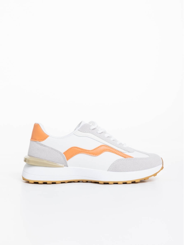 Γυναικεία αθλητικά παπούτσια λευκά με πορτοκαλί από οικολογικό δέρμα Dilly, 5 - Kalapod.gr