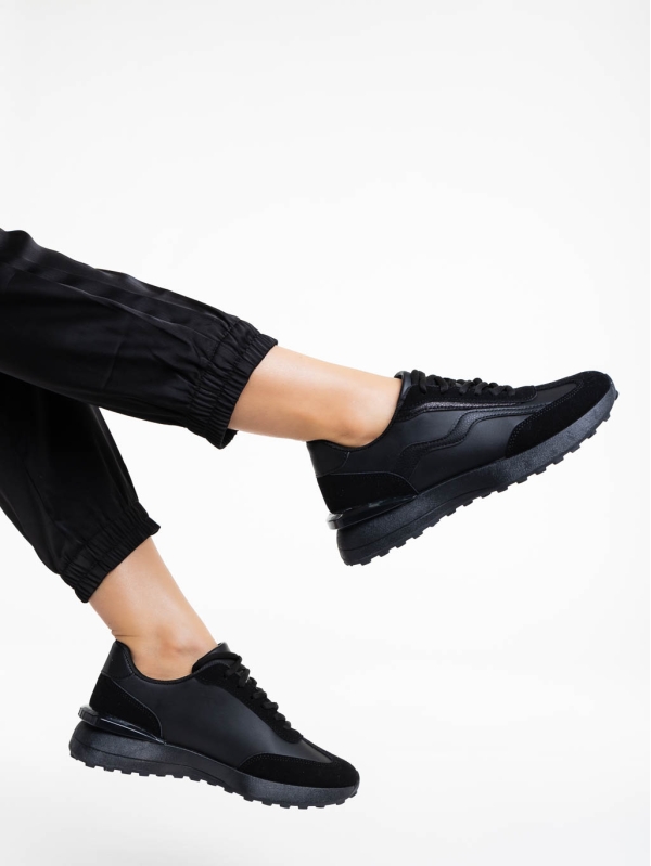 Γυναικεία αθλητικά παπούτσια μαύρα από οικολογικό δέρμα Dilly, 3 - Kalapod.gr