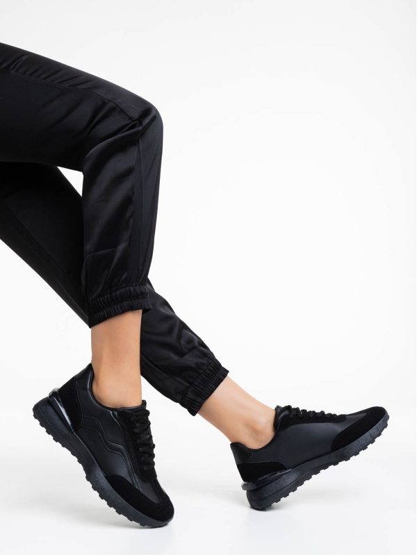 Γυναικεία αθλητικά παπούτσια μαύρα από οικολογικό δέρμα Dilly, 4 - Kalapod.gr