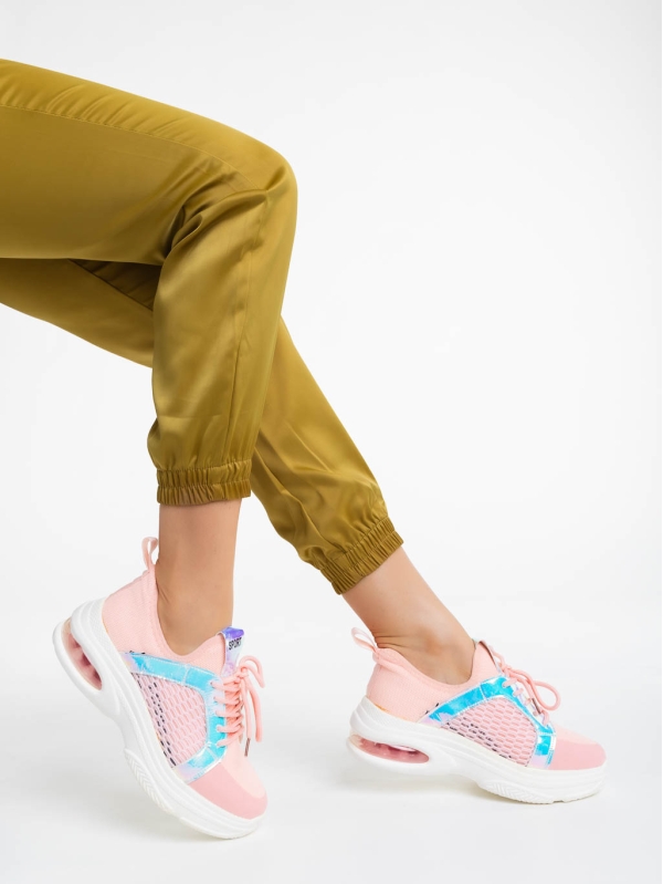 Γυναικεία αθλητικά παπούτσια ροζ από ύφασμα Doina, 4 - Kalapod.gr