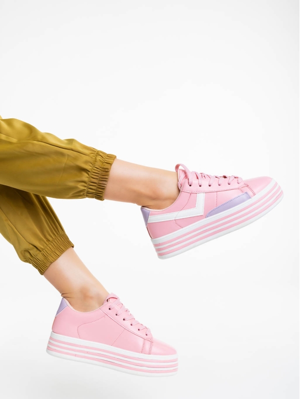 Γυναικεία αθλητικά παπούτσια ροζ από οικολογικό δέρμα Gratiela, 4 - Kalapod.gr