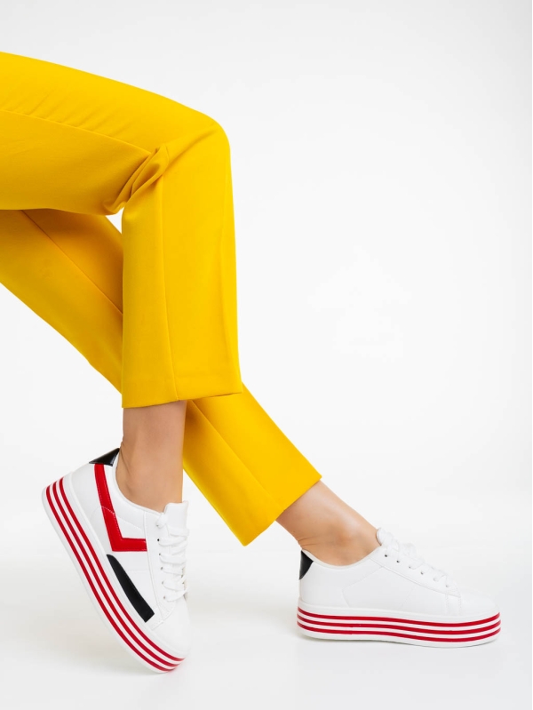 Γυναικεία αθλητικά παπούτσια λευκά με κόκκινο από οικολογικό δέρμα Gratiela - Kalapod.gr