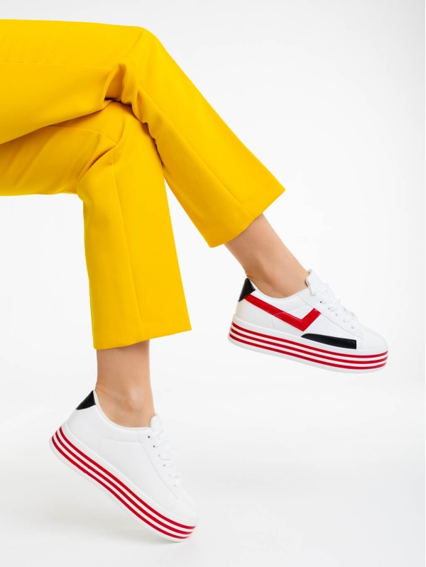 Γυναικεία αθλητικά παπούτσια λευκά με κόκκινο από οικολογικό δέρμα Gratiela, 4 - Kalapod.gr