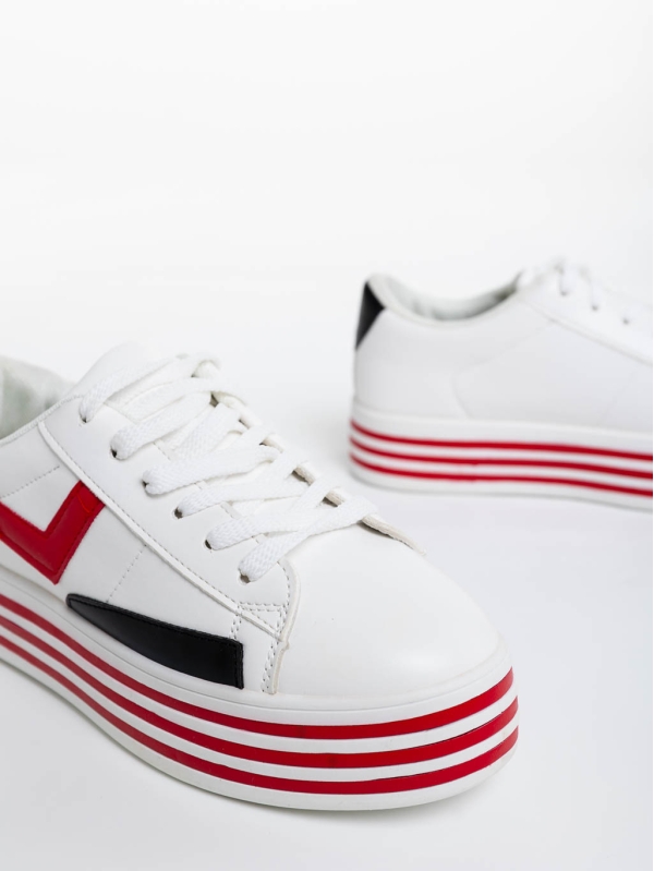 Γυναικεία αθλητικά παπούτσια λευκά με κόκκινο από οικολογικό δέρμα Gratiela, 6 - Kalapod.gr