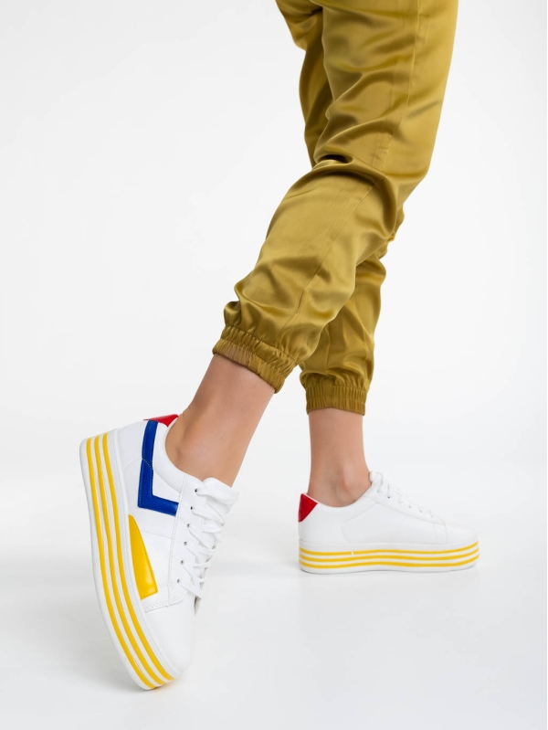 Γυναικεία αθλητικά παπούτσια λευκά με κίτρινο από οικολογικό δέρμα Gratiela, 3 - Kalapod.gr