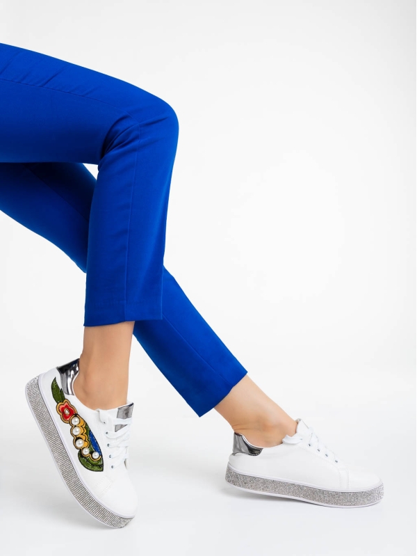 Γυναικεία αθλητικά παπούτσια λευκά από οικολογικό δέρμα Sonna, 4 - Kalapod.gr