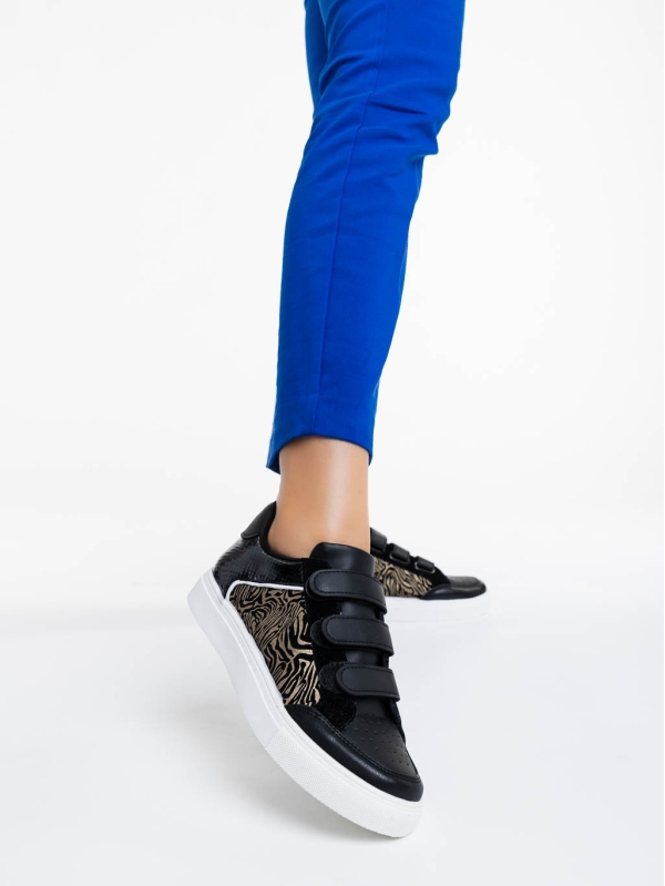 Γυναικεία αθλητικά παπούτσια μαύρα από οικολογικό δέρμα Reiva, 3 - Kalapod.gr