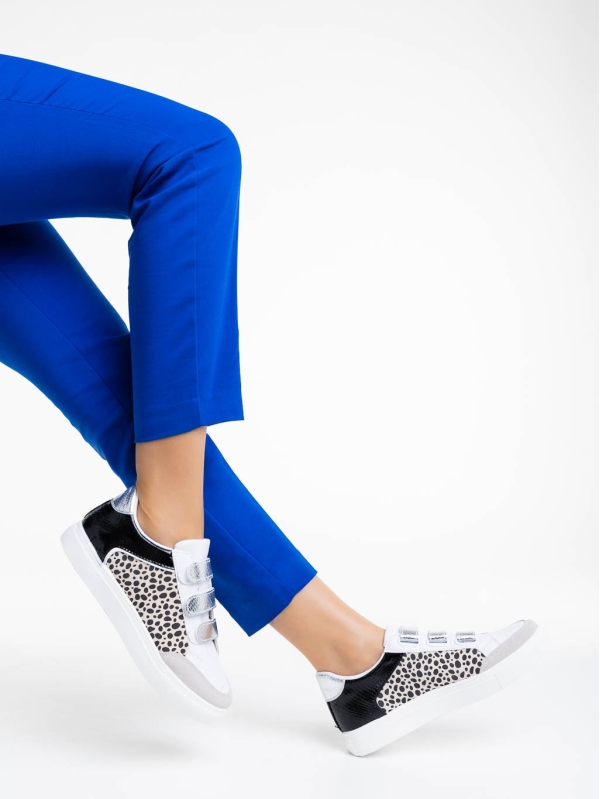 Γυναικεία αθλητικά παπούτσια λευκά με λεοπάρ από οικολογικό δέρμα Reiva, 2 - Kalapod.gr