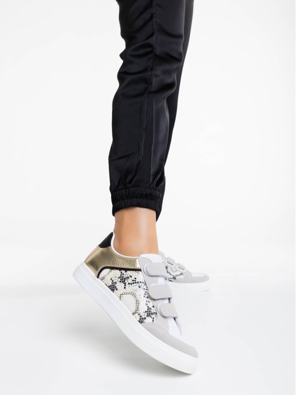 Γυναικεία αθλητικά παπούτσια λευκά με μπεζ από οικολογικό δέρμα Reiva, 3 - Kalapod.gr
