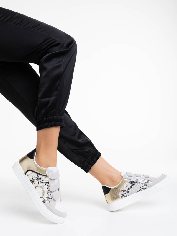 Γυναικεία αθλητικά παπούτσια λευκά με μπεζ από οικολογικό δέρμα Reiva, 5 - Kalapod.gr