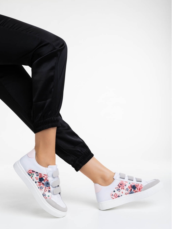 Γυναικεία αθλητικά παπούτσια λευκά με λουλούδια από οικολογικό δέρμα Reiva, 5 - Kalapod.gr