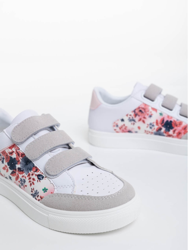 Γυναικεία αθλητικά παπούτσια λευκά με λουλούδια από οικολογικό δέρμα Reiva, 7 - Kalapod.gr
